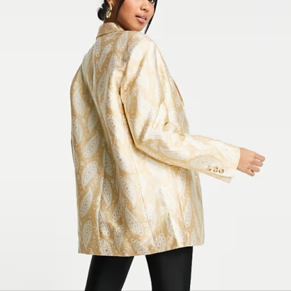 NWT Topshop Women's  Paisley Jacquard Blazer in Gold Size 12 - Picture 2 of 8